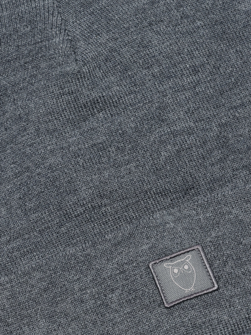 KnowledgeCotton Apparel - UNI Merino Wool Double Layer Beanie RWS Hats 1073 Dark Grey Melange