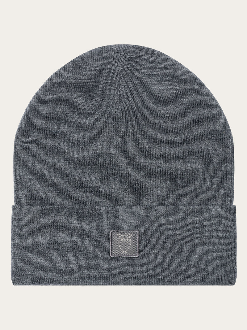 KnowledgeCotton Apparel - UNI Merino Wool Double Layer Beanie RWS Hats 1073 Dark Grey Melange