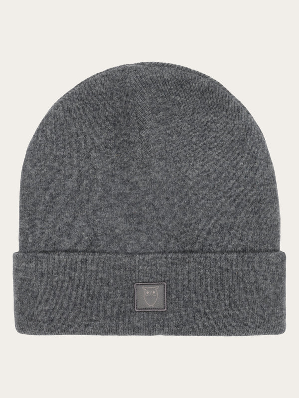 KnowledgeCotton Apparel - UNI Double layer wool beanie Hats 1073 Dark Grey Melange