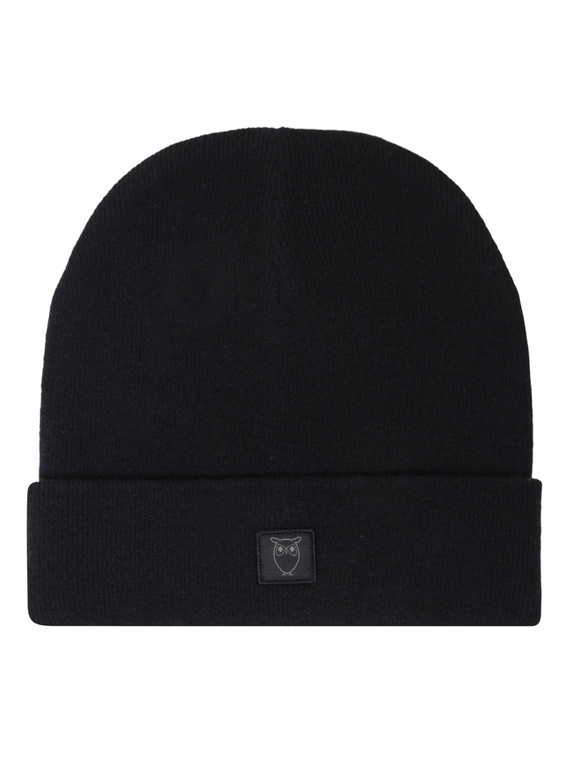 KnowledgeCotton Apparel - UNI Double layer wool beanie Hats 1300 Black Jet