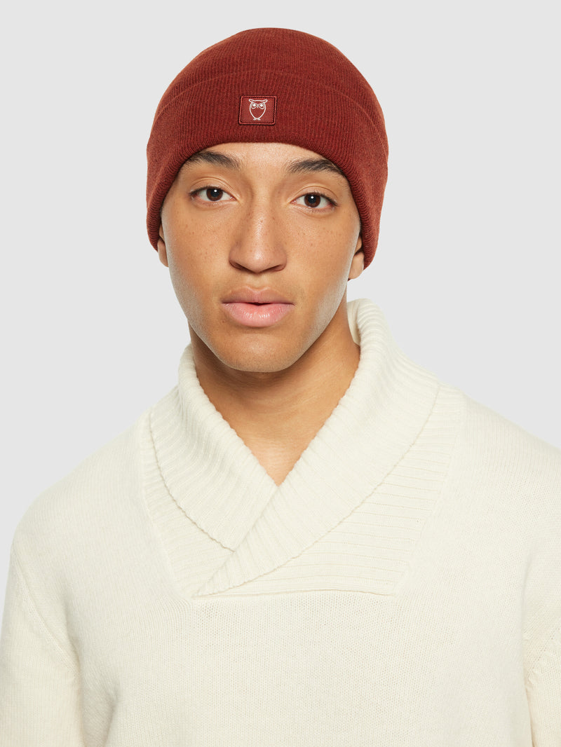 KnowledgeCotton Apparel - UNI Double layer wool beanie Hats 1478 Fired Brick