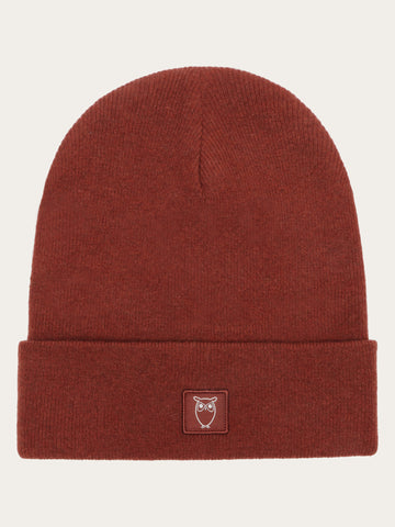 KnowledgeCotton Apparel - UNI Double layer wool beanie Hats 1478 Fired Brick