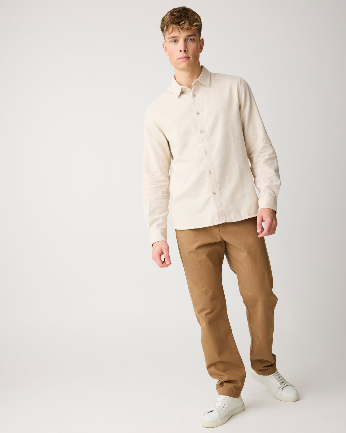 KnowledgeCotton Apparel - MEN Dune regular flannel shirt Shirts 1228 Light feather gray