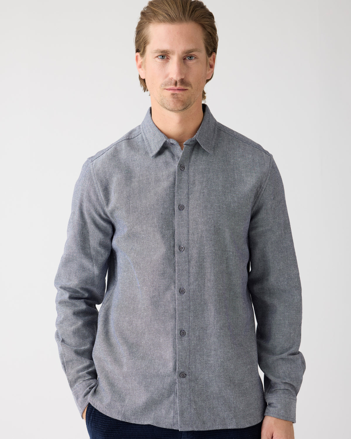 KnowledgeCotton Apparel - MEN Dune regular flannel shirt Shirts 1412 Night Sky