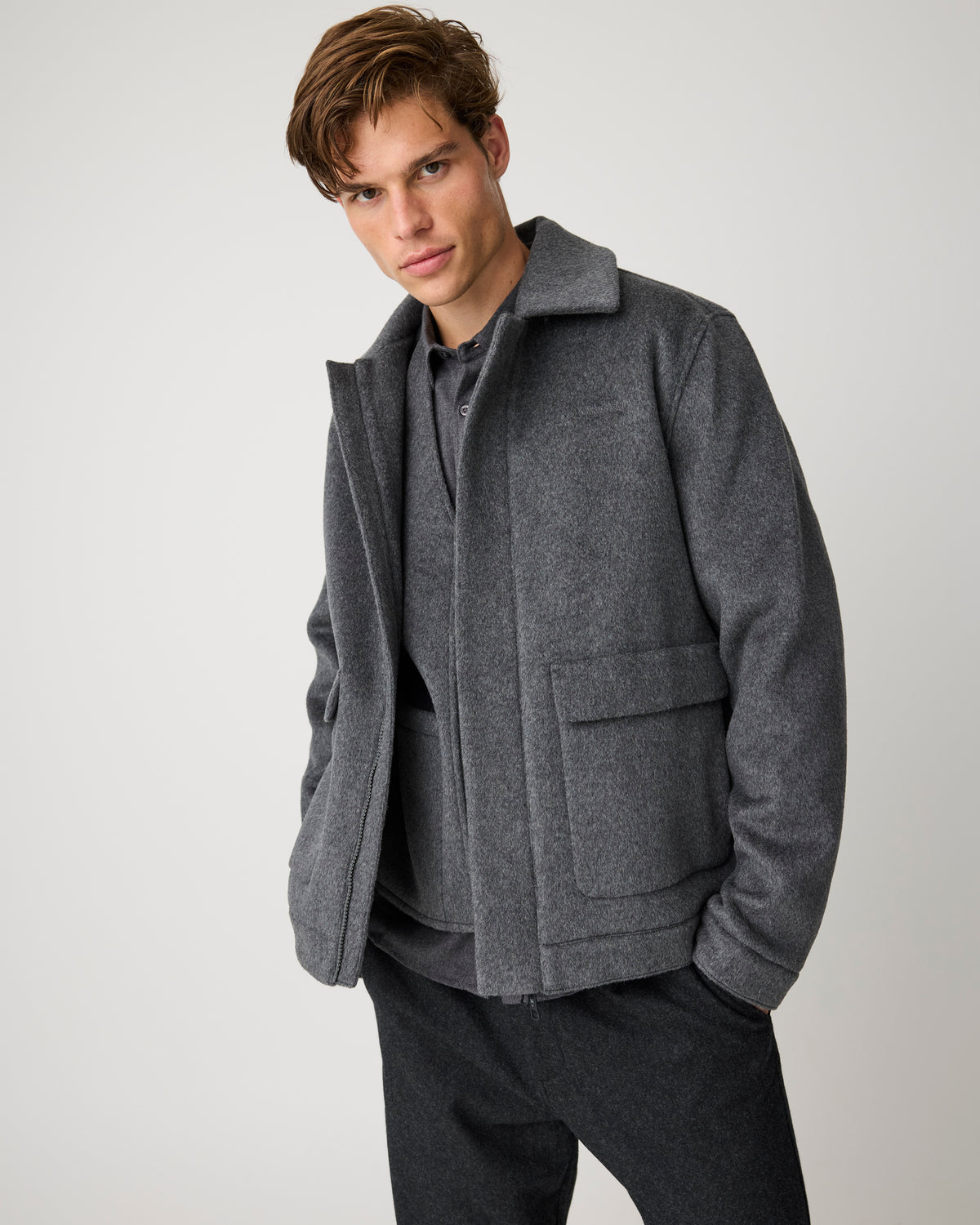 KnowledgeCotton Apparel - MEN Dune regular flannel shirt Shirts 1073 Dark Grey Melange
