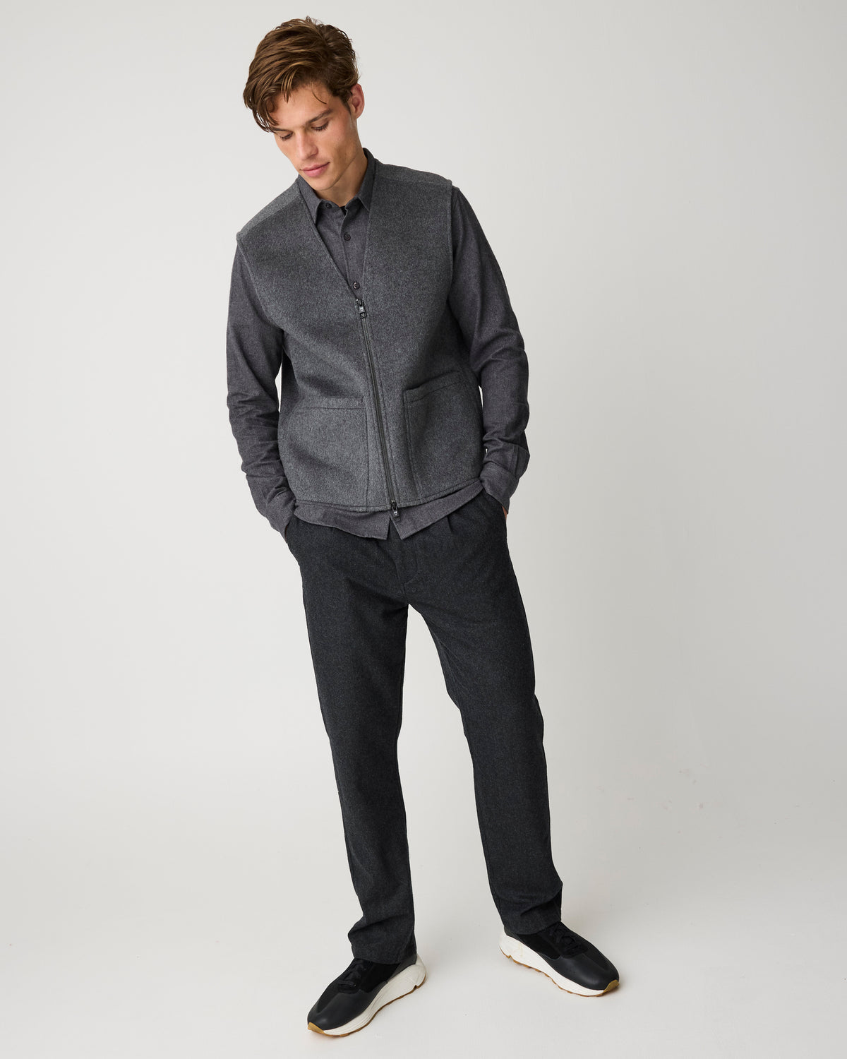 KnowledgeCotton Apparel - MEN Dune regular flannel shirt Shirts 1073 Dark Grey Melange