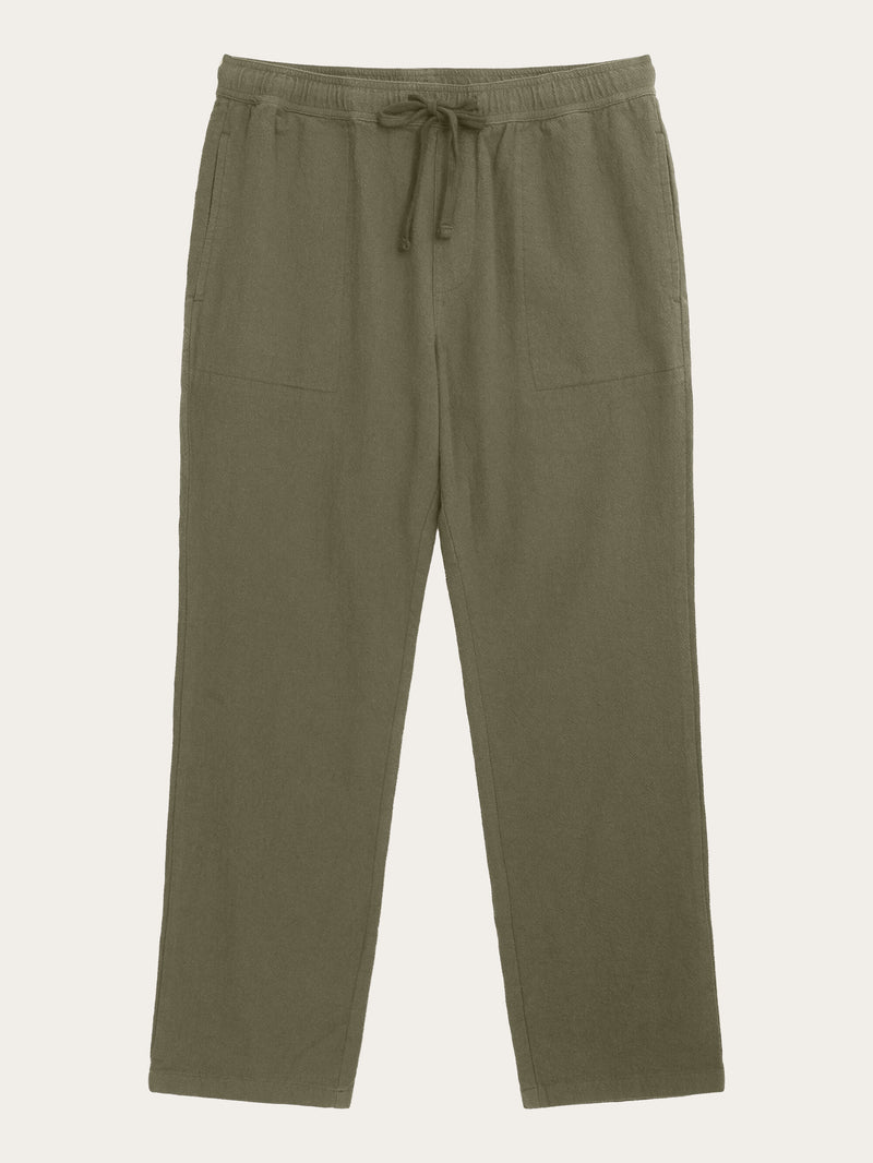 KnowledgeCotton Apparel - MEN FIG loose crushed cotton pants - GOTS/Vegan Pants 1068 Burned Olive