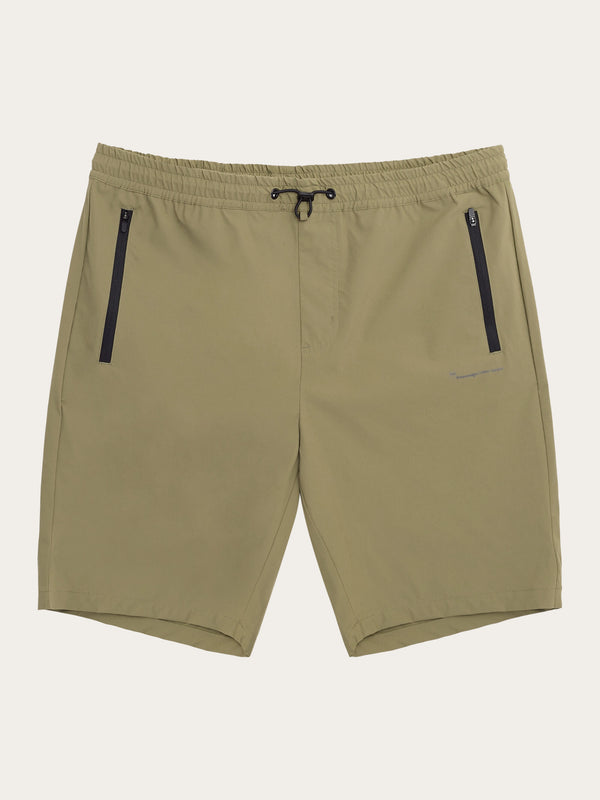 KnowledgeCotton Apparel - MEN FIG loose elastic waist string shorts - GRS/Vegan Shorts 1068 Burned Olive