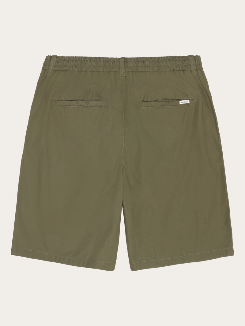 KnowledgeCotton Apparel - MEN FIG loose poplin elastic waist string shorts - GOTS/Vegan Shorts 1068 Burned Olive
