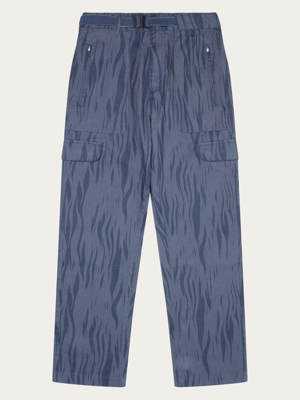 KnowledgeCotton Apparel - MEN FLINT ripstop Northern Lights twill belt cargo pants - GOTS/Vegan Pants 9921 Blue