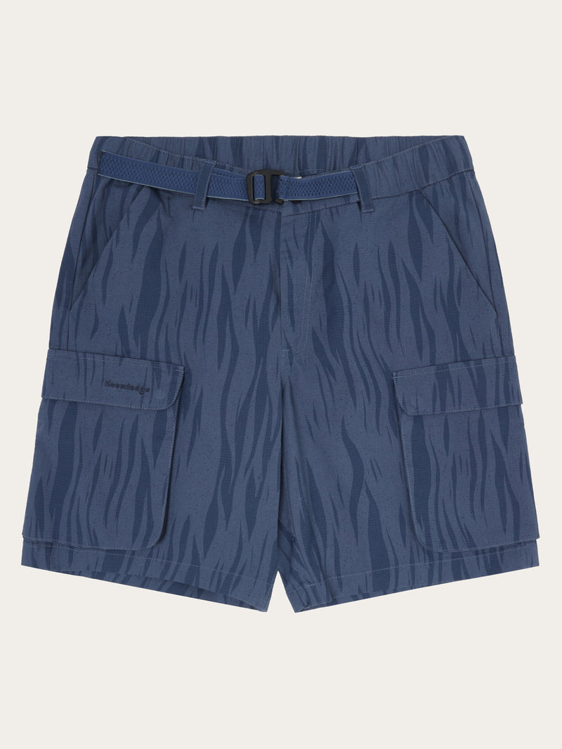 KnowledgeCotton Apparel - MEN FLINT ripstop Northern Lights twill belt cargo shorts - GOTS/Vegan Shorts 9921 Blue
