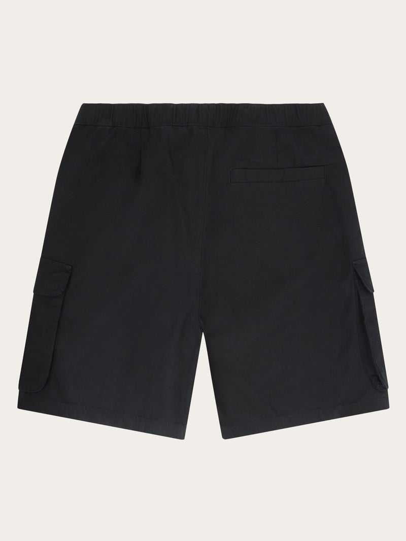 KnowledgeCotton Apparel - MEN FLINT ripstop twill belt cargo shorts - GOTS/Vegan Shorts 1300 Black Jet