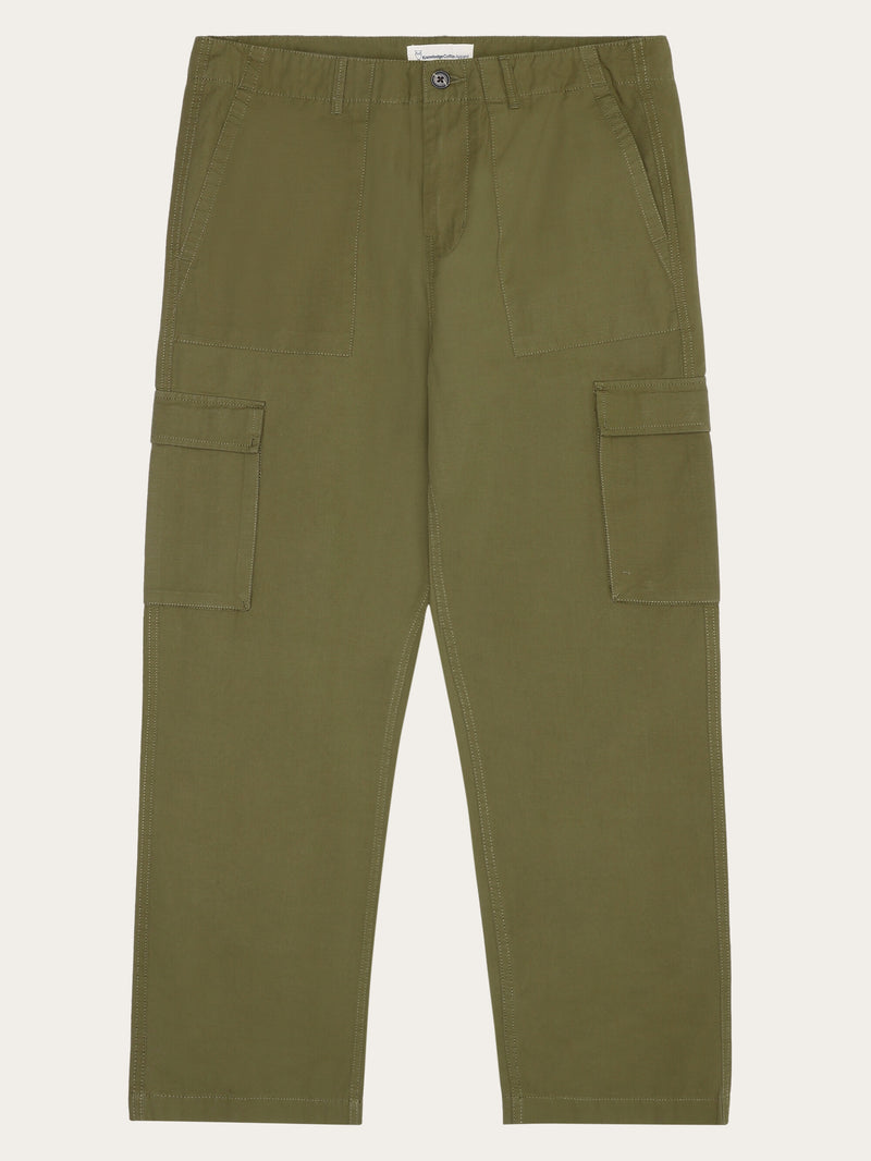 KnowledgeCotton Apparel - MEN FLINT wide slub yarn pants - GOTS/Vegan Pants 1068 Burned Olive