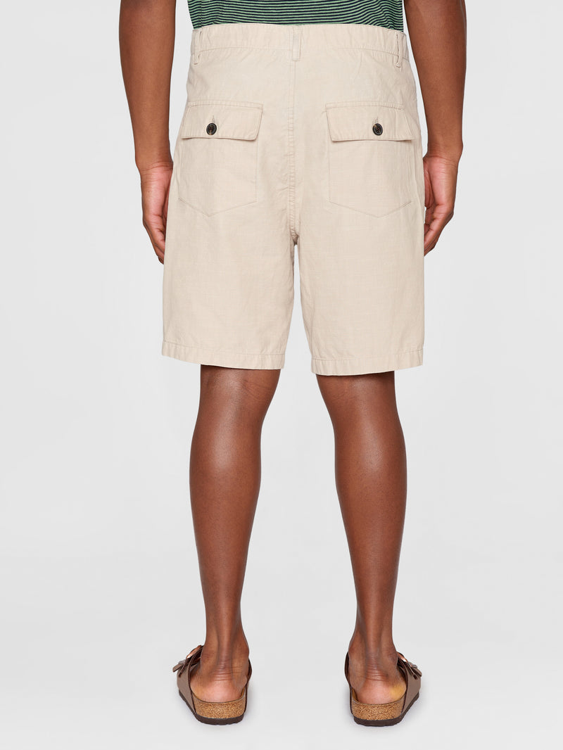 KnowledgeCotton Apparel - MEN FLINT wide slub yarn shorts - GOTS/Vegan Shorts 1228 Light feather gray