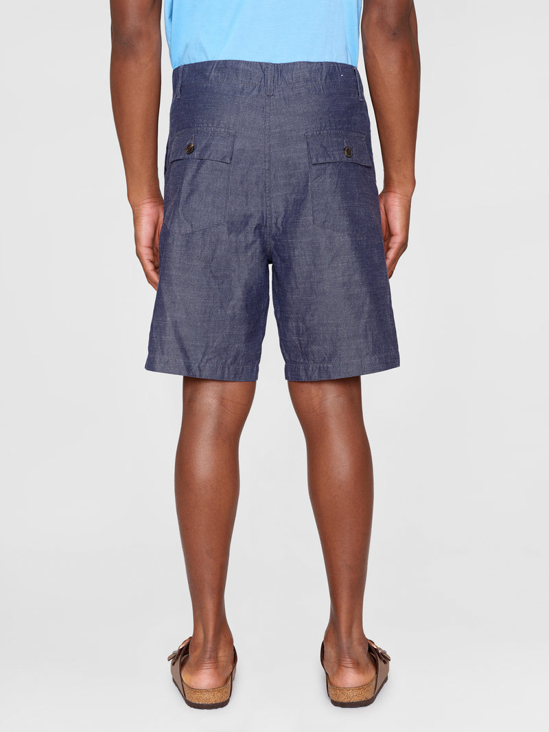 KnowledgeCotton Apparel - MEN FLINT wide slub yarn shorts - GOTS/Vegan Shorts 1412 Night Sky