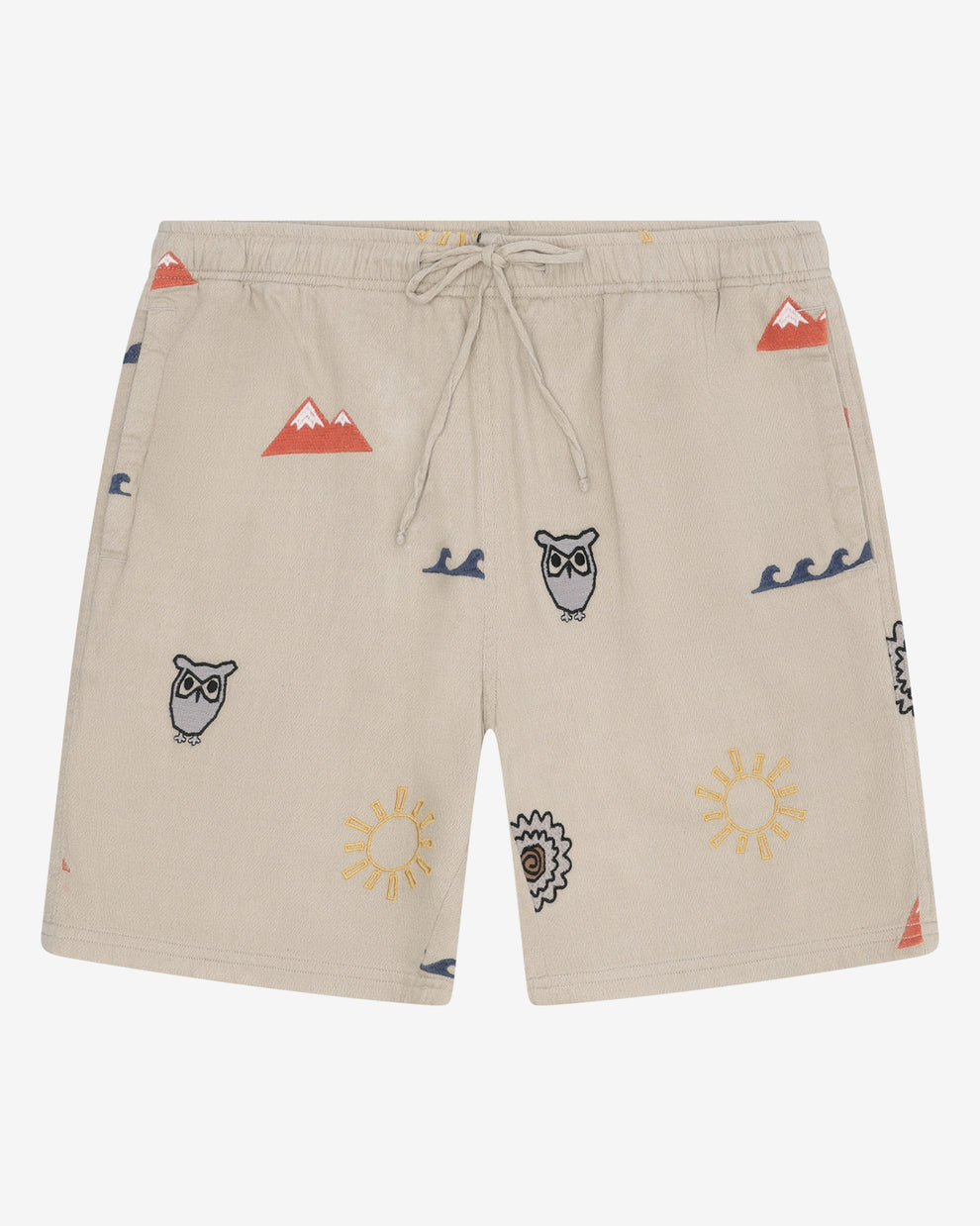 KnowledgeCotton Apparel - MEN Fig loose embroidery shorts Shorts 1228 Light feather gray
