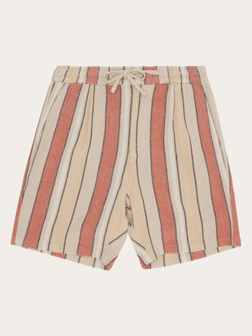 KnowledgeCotton Apparel - MEN Fig loose striped shorts Shorts 8025 Red Stripe