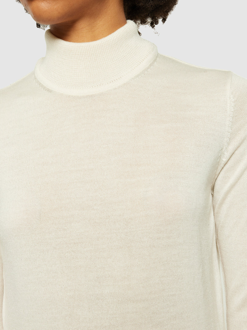 KnowledgeCotton Apparel - WMN Fine merino roll neck - RWS Knits 1346 Kelp