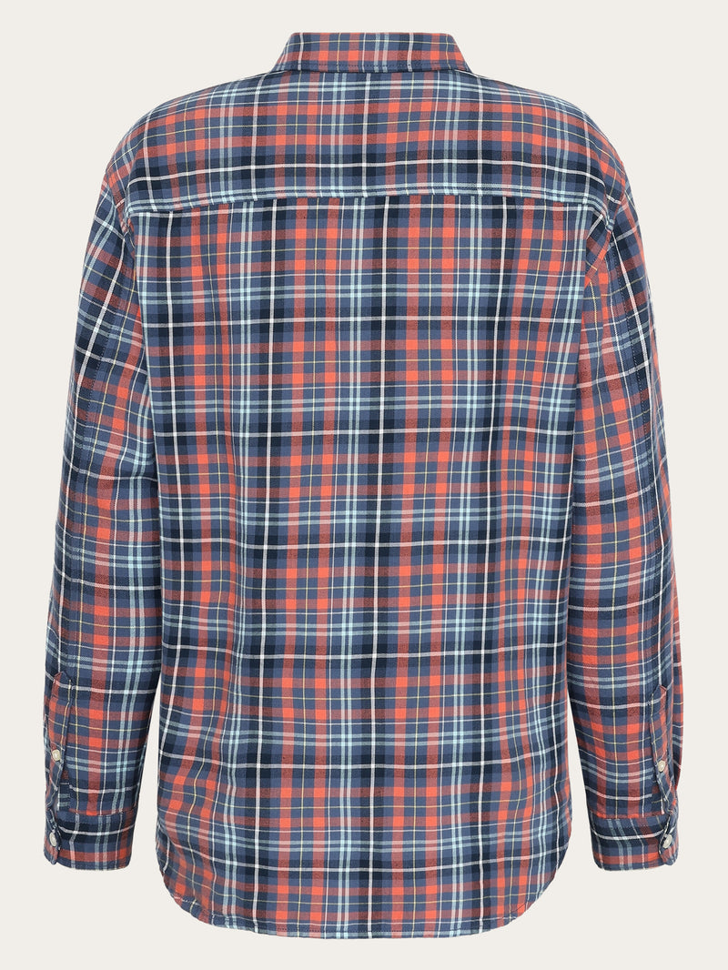 KnowledgeCotton Apparel - WMN Flannel boyfriend fit checked shirt - GOTS/Vegan Shirts 7021 blue check
