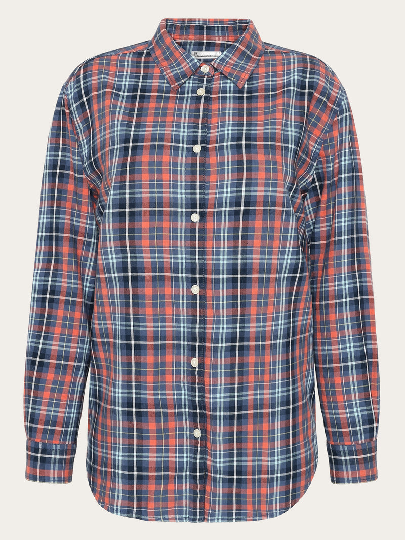 KnowledgeCotton Apparel - WMN Flannel boyfriend fit checked shirt - GOTS/Vegan Shirts 7021 blue check