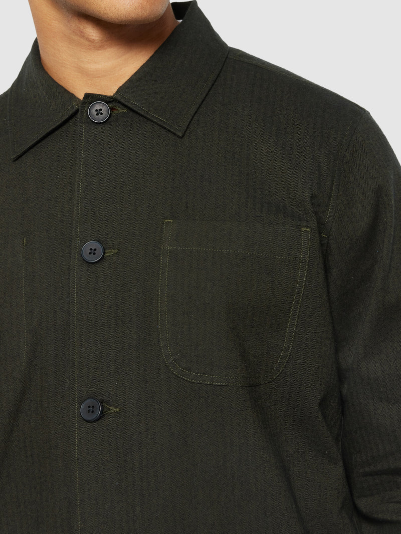 KnowledgeCotton Apparel - MEN Flannel herringbone overshirt - GOTS/Vegan Overshirts 1090 Forrest Night