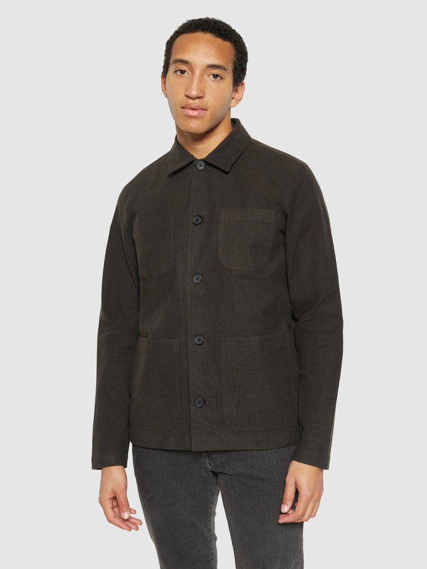 KnowledgeCotton Apparel - MEN Flannel herringbone overshirt - GOTS/Vegan Overshirts 1243 Demitasse (brown)