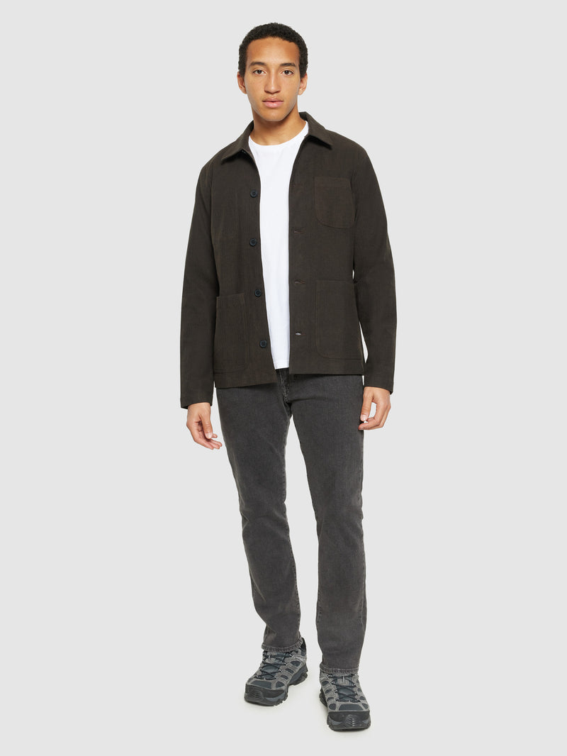 KnowledgeCotton Apparel - MEN Flannel herringbone overshirt - GOTS/Vegan Overshirts 1243 Demitasse (brown)