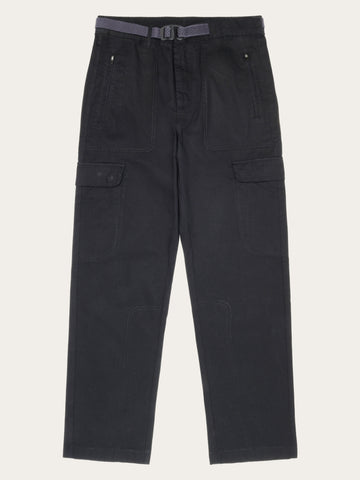KnowledgeCotton Apparel - MEN Flint Ripstop Belt Cargo Pant - GOTS/Vegan Pants 1300 Black Jet