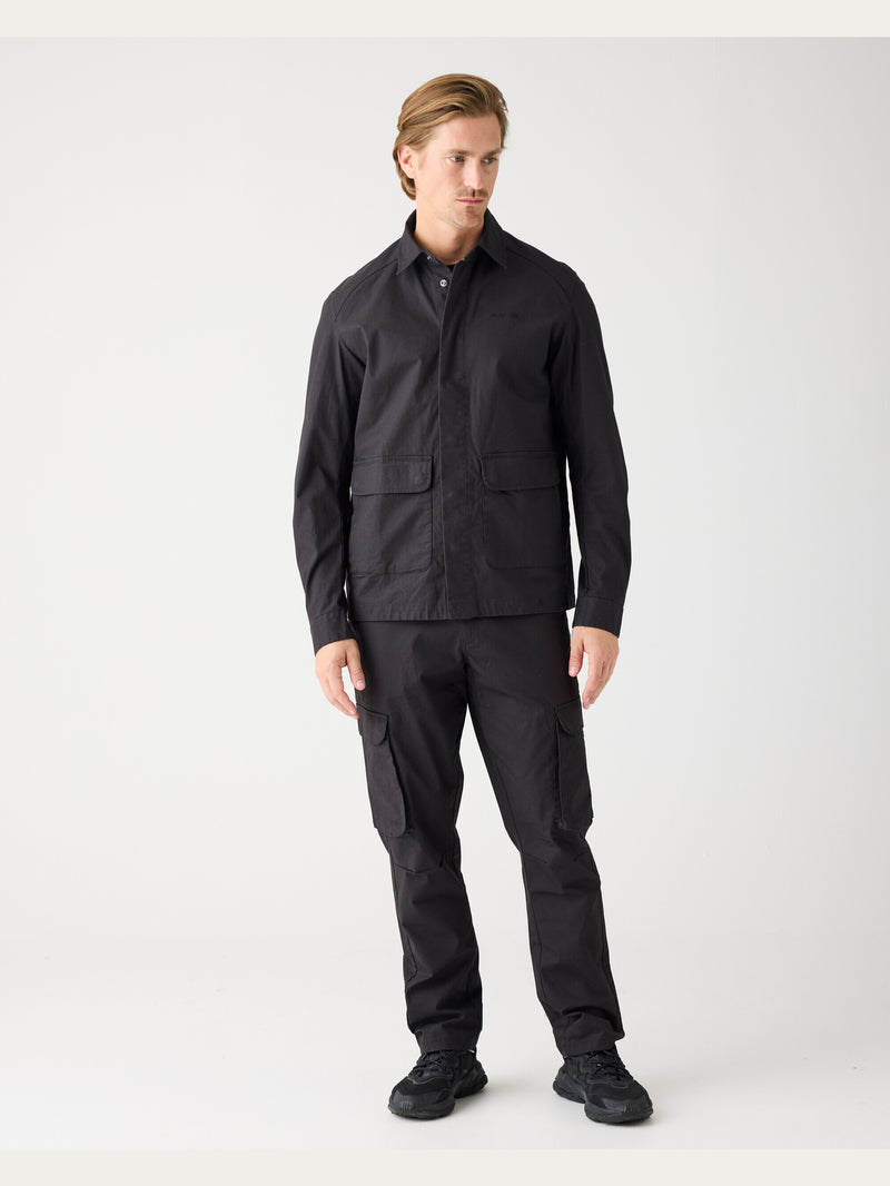 KnowledgeCotton Apparel - MEN Flint Ripstop Belt Cargo Pant - GOTS/Vegan Pants 1300 Black Jet