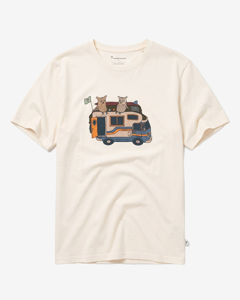 KnowledgeCotton Apparel - MEN Front print t-shirt T-shirts 1387 Egret