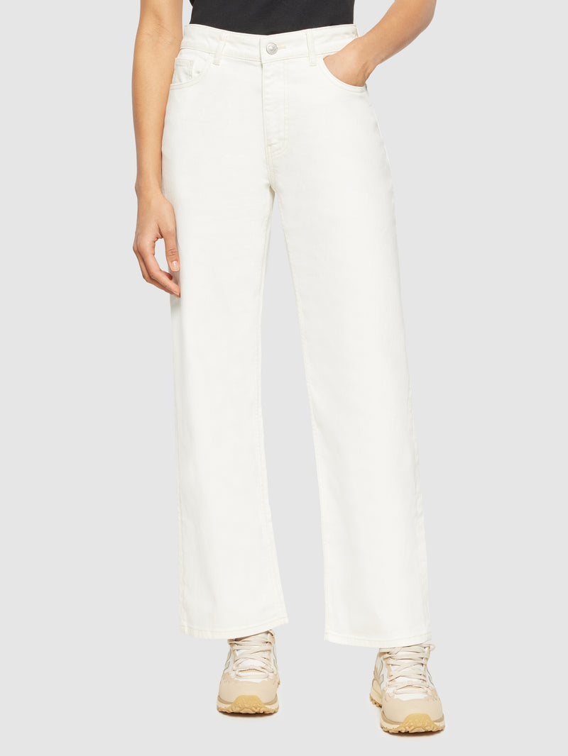 KnowledgeCotton Apparel - WMN GALE straight mid-rise garment dyed twill 5-pocket pants - GOTS/Vegan Pants 1387 Egret