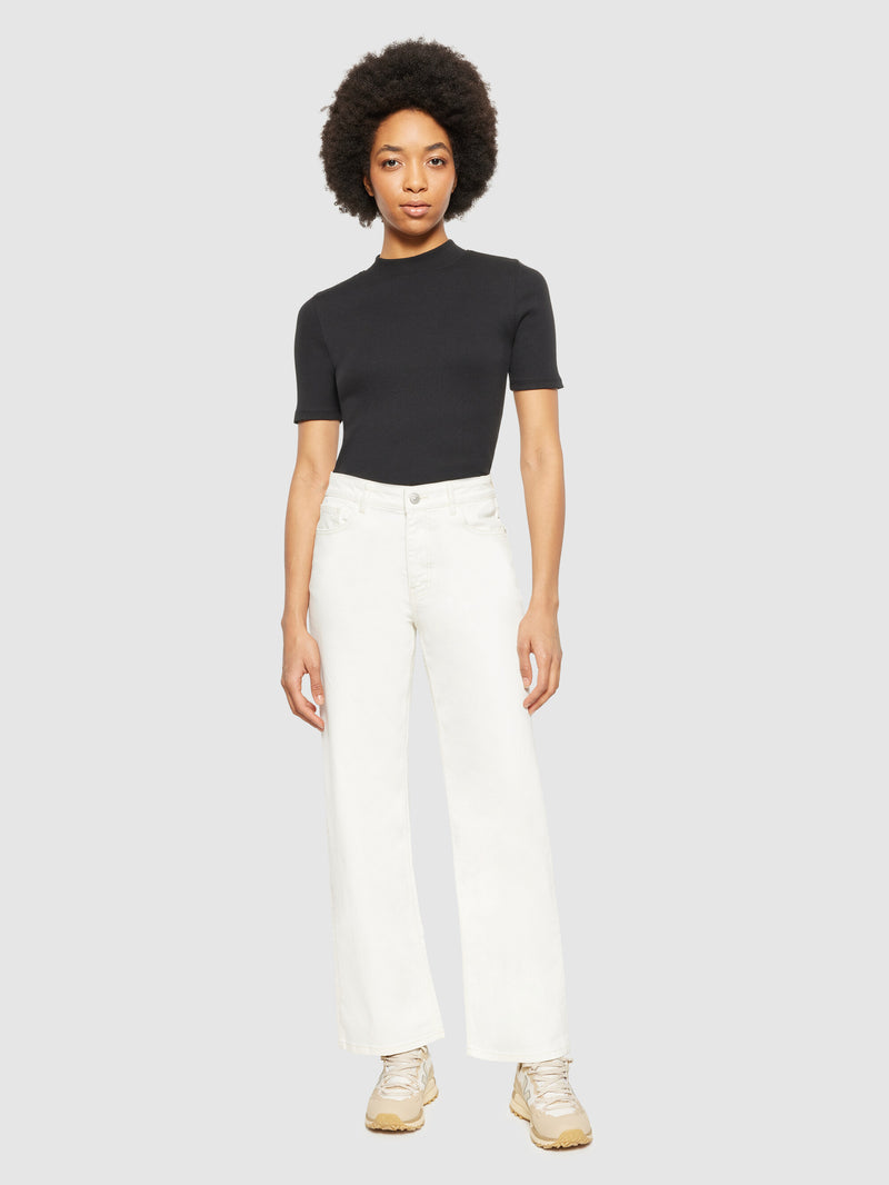 KnowledgeCotton Apparel - WMN GALE straight mid-rise garment dyed twill 5-pocket pants - GOTS/Vegan Pants 1387 Egret