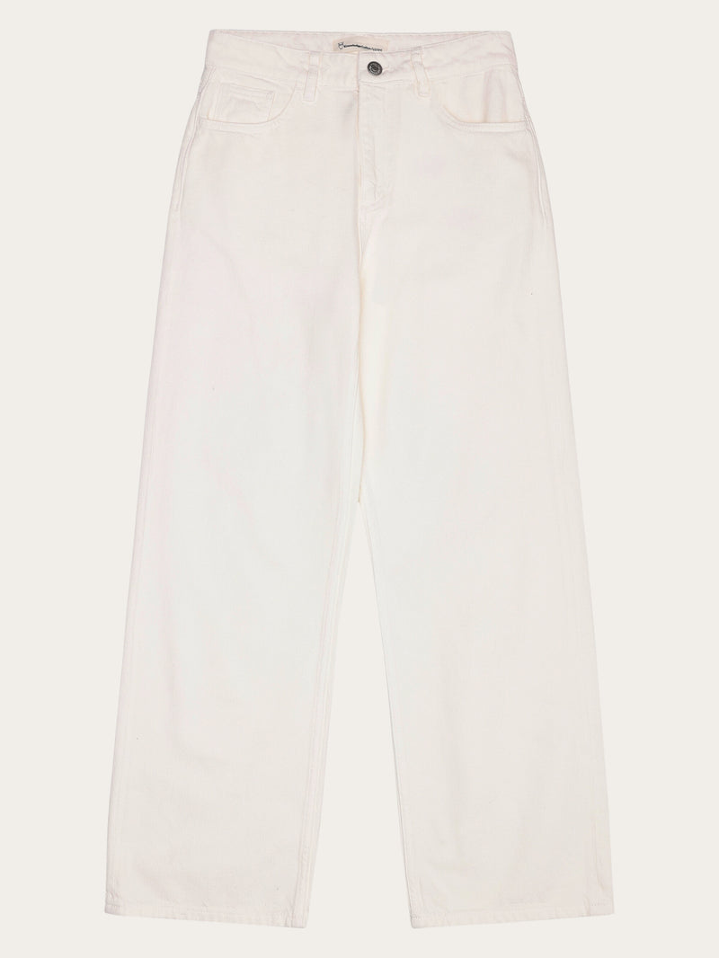 KnowledgeCotton Apparel - WMN GALE straight mid-rise raw twill 5-pocket pants - GOTS/Vegan Pants 1387 Egret