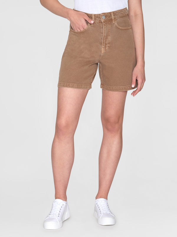 KnowledgeCotton Apparel - WMN GALE straight mid-rise twill 5-pocket shorts - GRS/Vegan Shorts 1441 Tiramisu