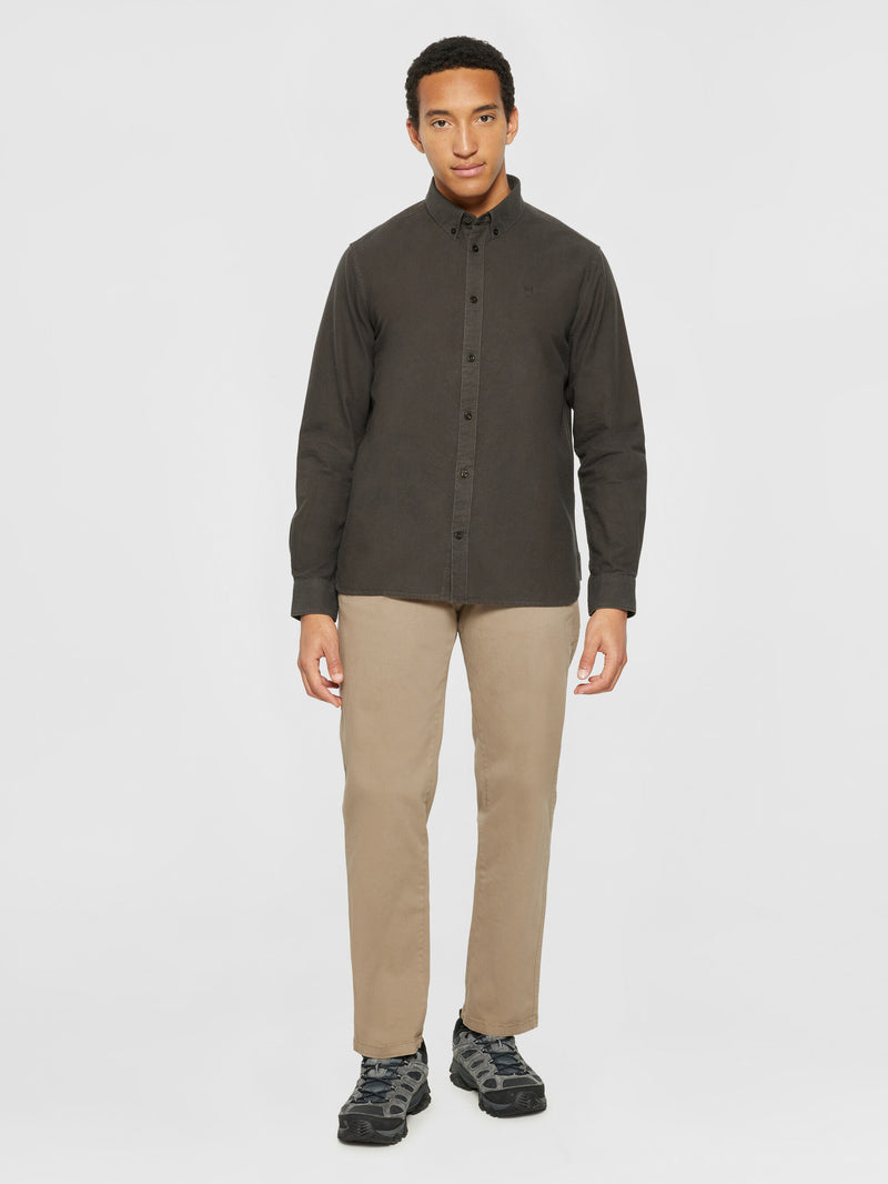KnowledgeCotton Apparel - MEN Harald Small Owl Oxford Regular Fit Shirt - GOTS/Vegan Shirts 1243 Demitasse (brown)