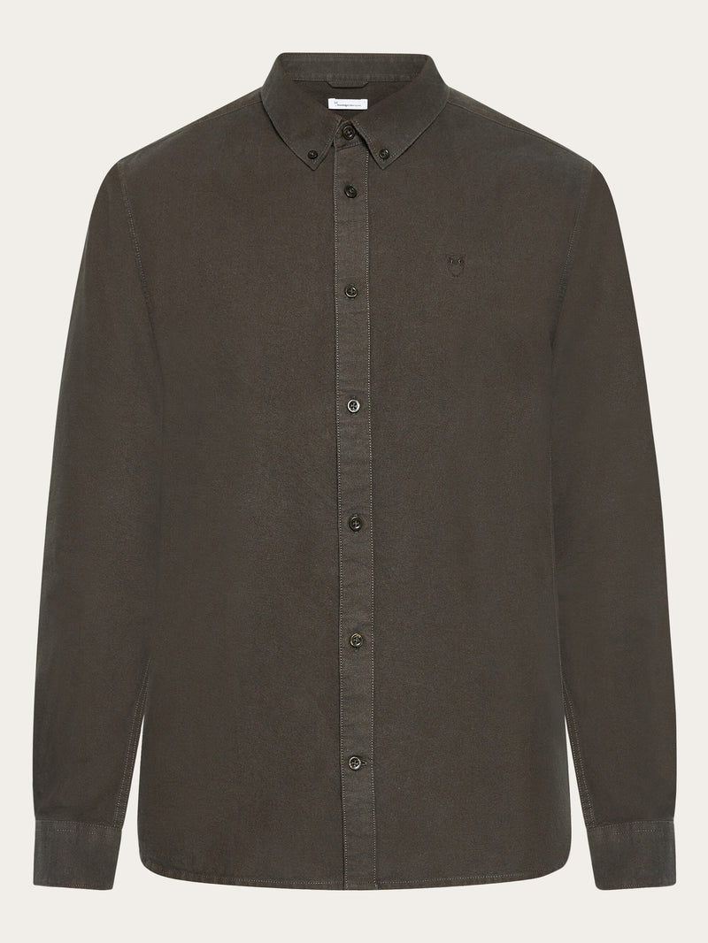 KnowledgeCotton Apparel - MEN Harald Small Owl Oxford Regular Fit Shirt - GOTS/Vegan Shirts 1243 Demitasse (brown)