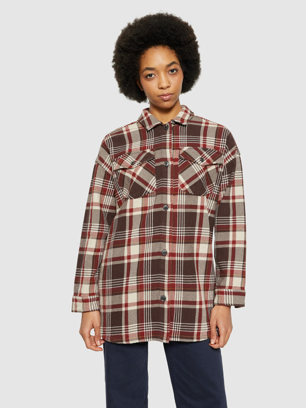 KnowledgeCotton Apparel - WMN Heavy flannel check overshirt - GOTS/Vegan Overshirts 7026 Brown check