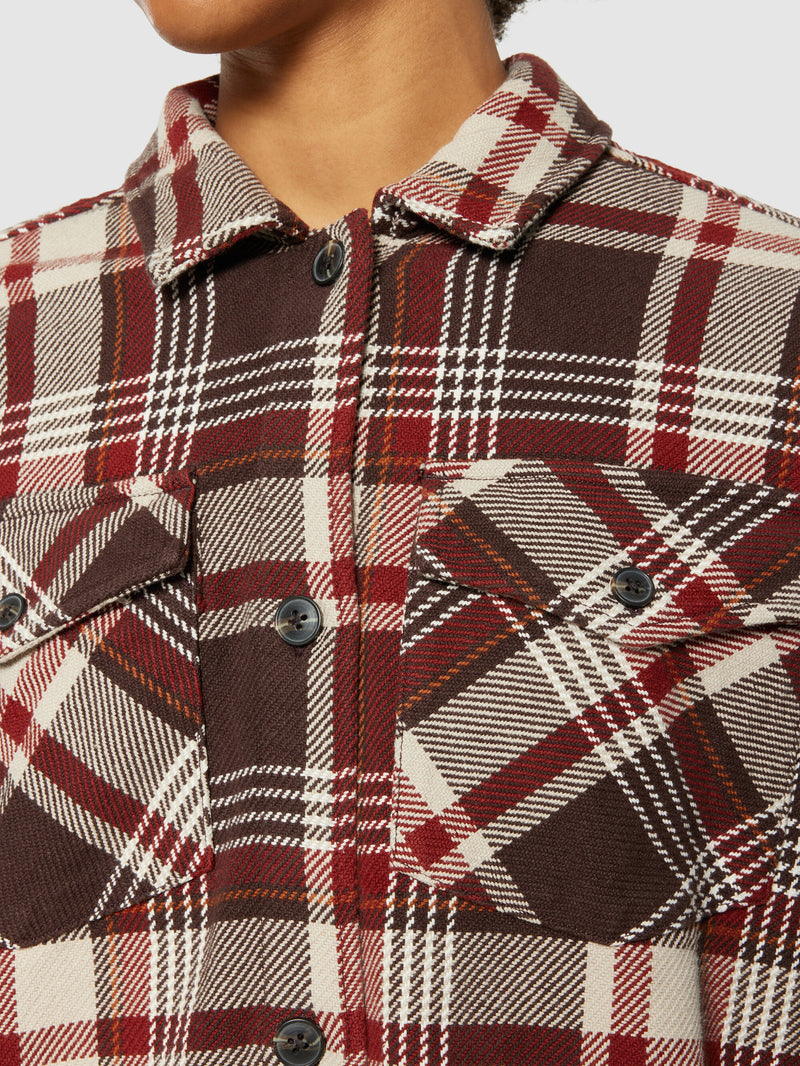 KnowledgeCotton Apparel - WMN Heavy flannel check overshirt - GOTS/Vegan Overshirts 7026 Brown check