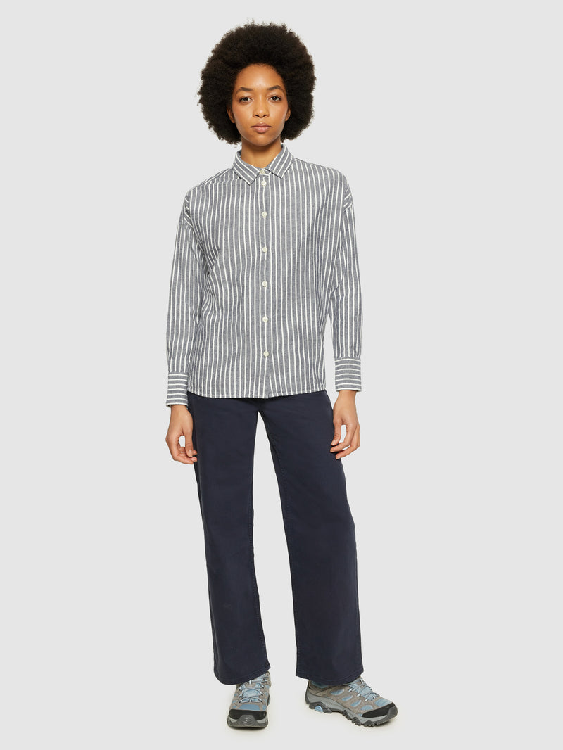 KnowledgeCotton Apparel - WMN Heavy flannel stripe shirt - GOTS/Vegan Shirts 1001 Total Eclipse