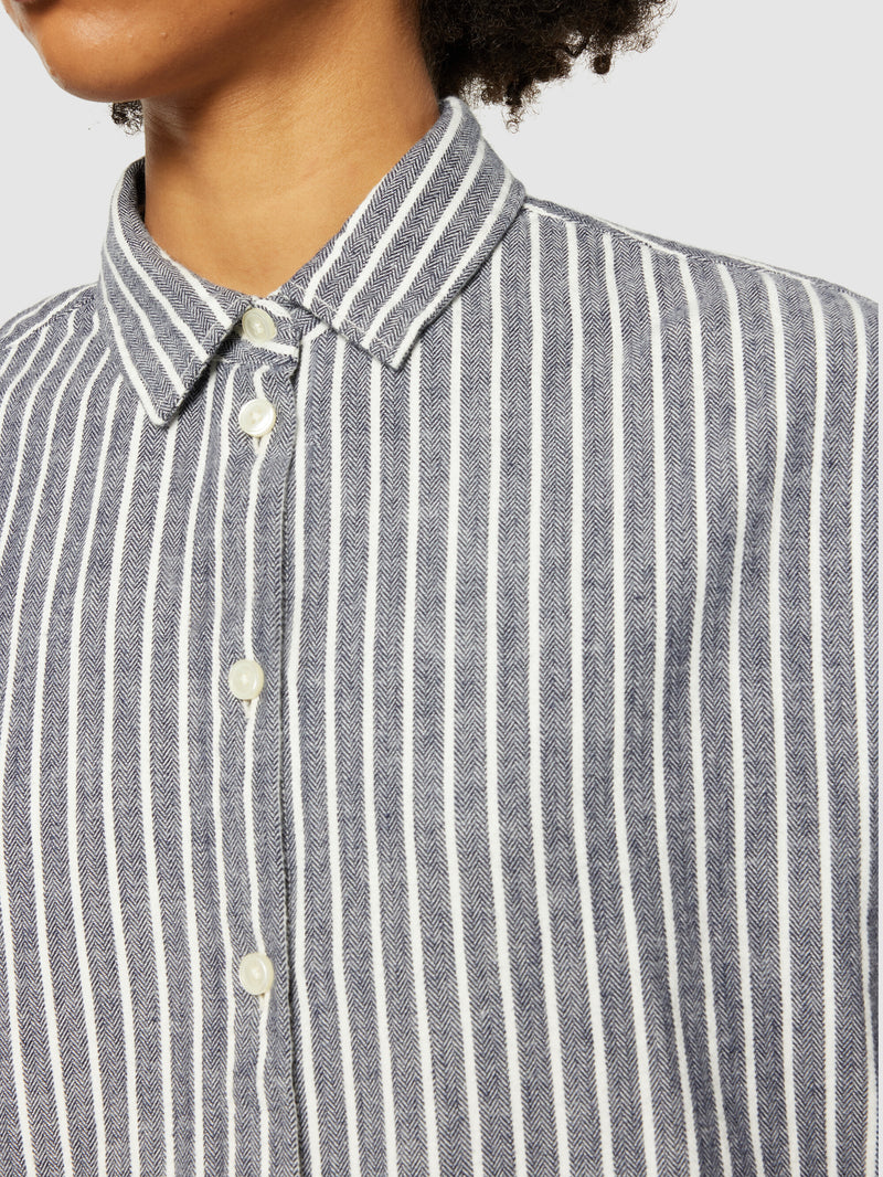 KnowledgeCotton Apparel - WMN Heavy flannel stripe shirt - GOTS/Vegan Shirts 1001 Total Eclipse