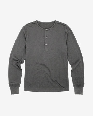 KnowledgeCotton Apparel - MEN Heavy jersey henley shirt Henleys 1073 Dark Grey Melange