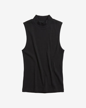 KnowledgeCotton Apparel - WMN High neck rib top T-shirts 1300 Black Jet