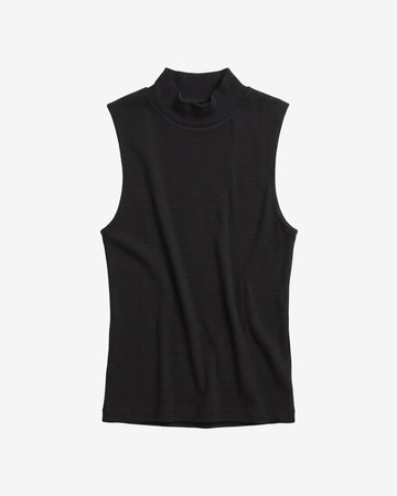 KnowledgeCotton Apparel - WMN High neck rib top T-shirts 1300 Black Jet