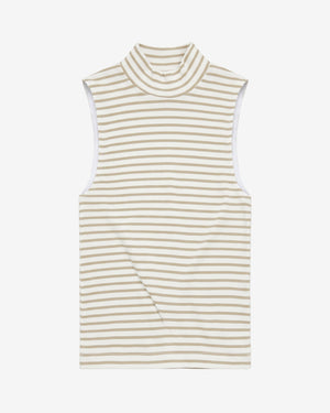 KnowledgeCotton Apparel - WMN High neck rib top T-shirts 8033 Creme Stripe