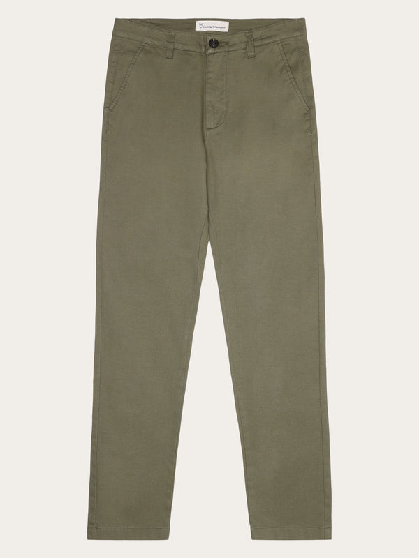 KnowledgeCotton Apparel - WMN IRIS mom mid-rise canvas pique chino - GOTS/Vegan Pants 1068 Burned Olive