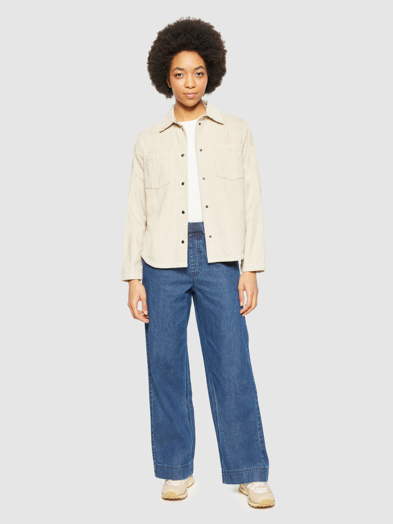 KnowledgeCotton Apparel - WMN Irregular corduroy overshirt- GOTS/Vegan Overshirts 1228 Light feather gray