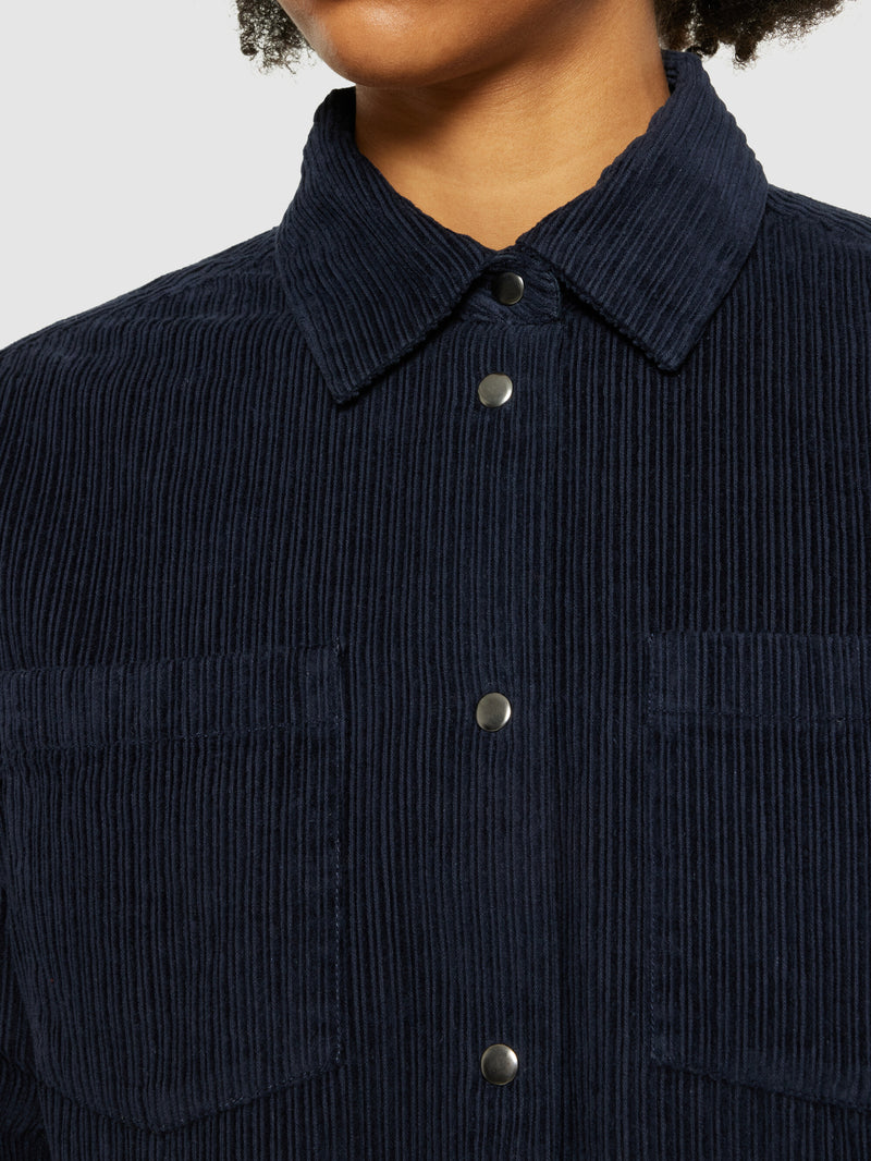 KnowledgeCotton Apparel - WMN Irregular corduroy overshirt- GOTS/Vegan Overshirts 1412 Night Sky