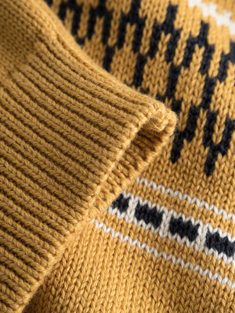 KnowledgeCotton Apparel - YOUNG Jacquard knit cotton crew knit Knits 8024 Yellow stripe