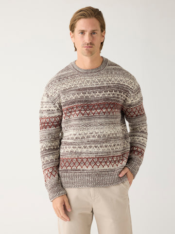 KnowledgeCotton Apparel - MEN Knitted pattern crew neck - RWS Knits 8026 Brown stripe