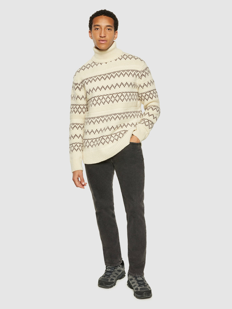 KnowledgeCotton Apparel - MEN Knitted pattern roll neck - RWS Knits 8030 Beige stripe